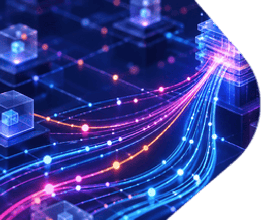 Digital visualization of data streams connecting to a central processing hub.